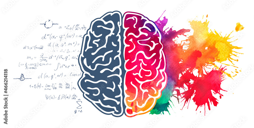Left and right hemisphere of human brain watercolor illustration - obrazy, fototapety, plakaty 