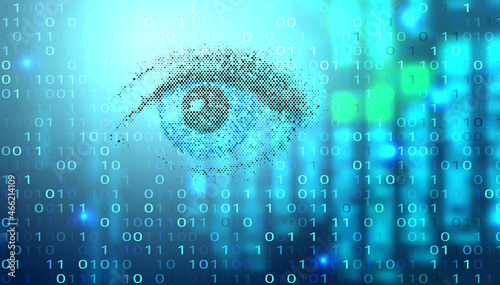 Digital futuristic vector background with human eye. Science technology backdrop