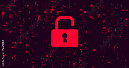 Abstract Technology Binary Code Dark Red Background. Cyber Attack, Ransomware, Malware, Scareware Concept