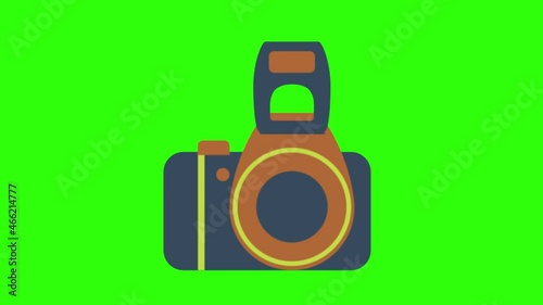 A 2D animated illustration of a camera on a green screen photo
