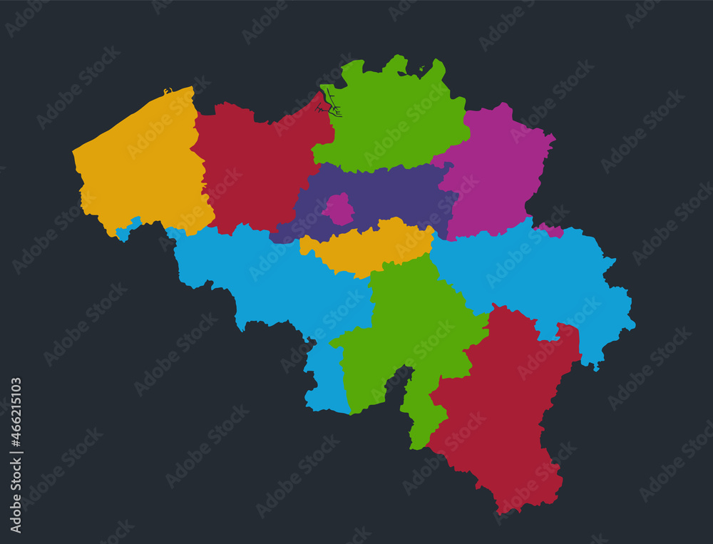 Fototapeta premium Infographics Belgium map, flat design colors, individual regions, blue background blank