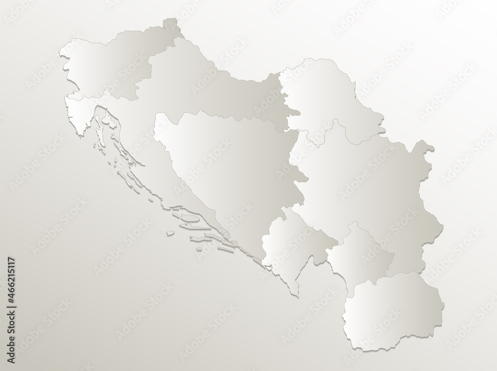Yugoslavia map, administrative division, separates regions, individual states, card paper 3D natural blank Yugoslavia map, administrative division, separates regions, individual states, card paper 3D natural blank