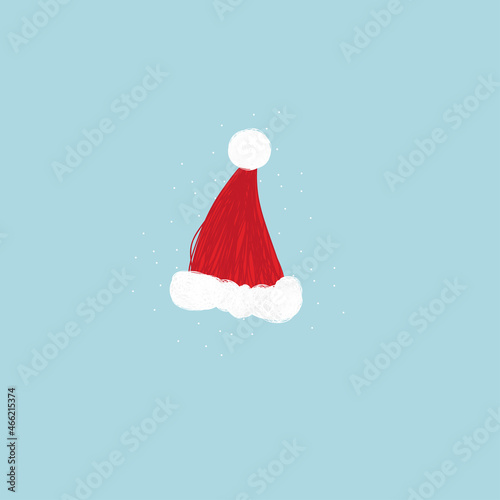 Red santa claus hat, on blue background.