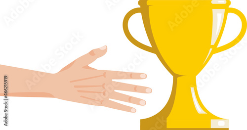 Hand reaches for the golden cup sport award vector illustration