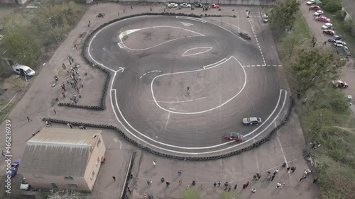 Aerial drone view of the open-air street racing and drift track