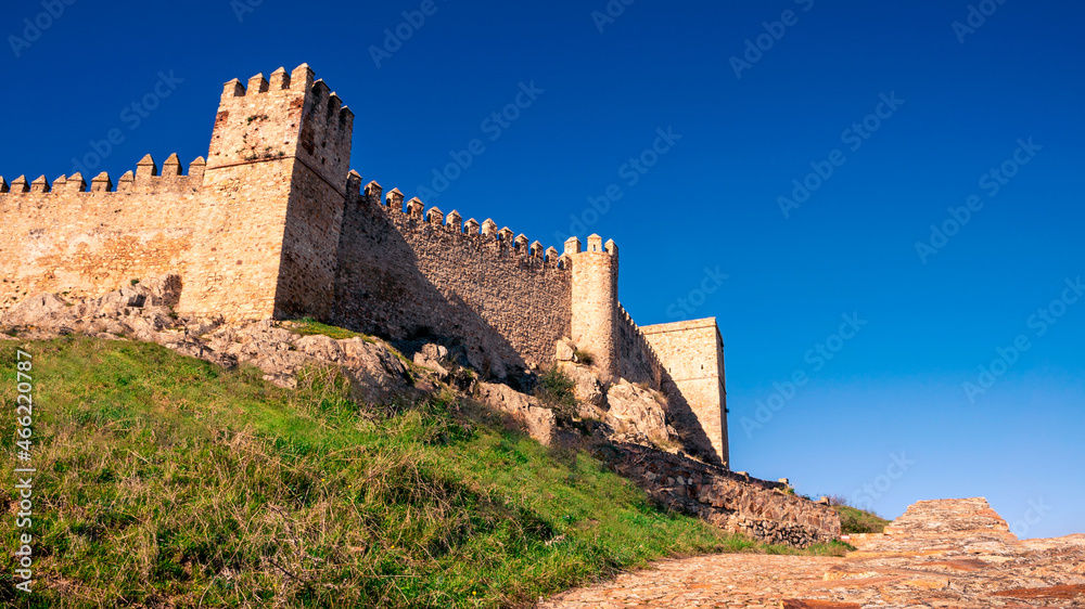 Castle medieval of Santa Olalla del Cala in province of Huelva. Fortress Spain