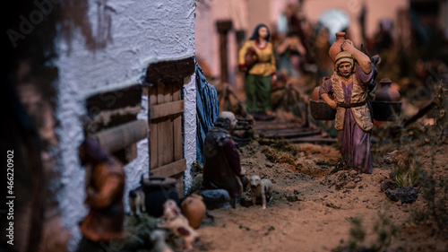 Typical decorative figures of traditional in Christmas of the portal of Belen