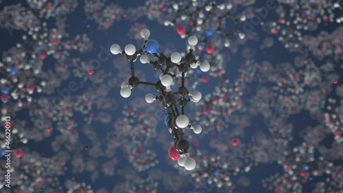 Molecule of strychnine, isolated molecular model. Looping 3D animation or motion background