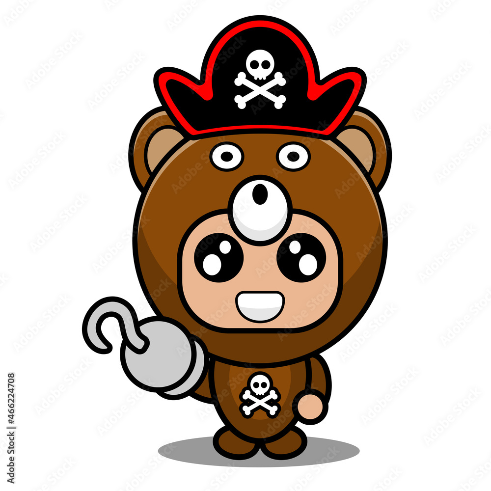 vector cartoon character cute bear mascot costume animal one hand pirate vector cartoon character cute bear mascot costume animal one hand pirate