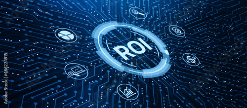 ROI Return on Investment Finance Profit Success Internet Business Technology Concept. 3d render illustration photo