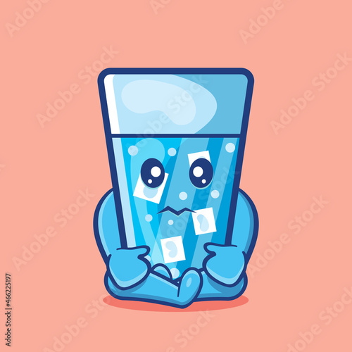cute ice water mascot with sad expression isolated cartoon in flat style