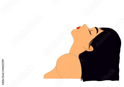 A beautiful girl after hair care from left side shoulder and head view
