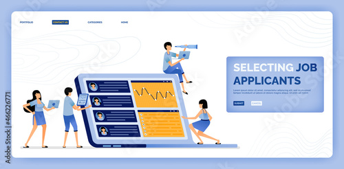 vector illustration of selecting job applicants based on the criteria and qualifications of the open vacancies. Design can be used for landing page, web, website, mobile apps, poster, flyer, ui ux