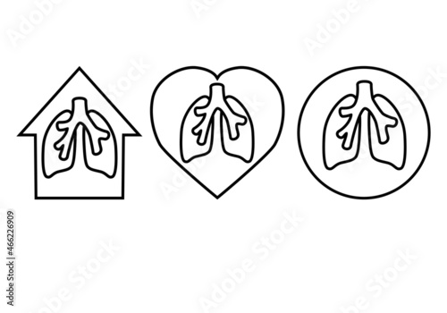 Lungs protection concept line icon isolated on white background. Lungs defence symbol for medical emblem, image, presentation, conferens, logo, drug labelling and other use. Vector illustration. Set.
