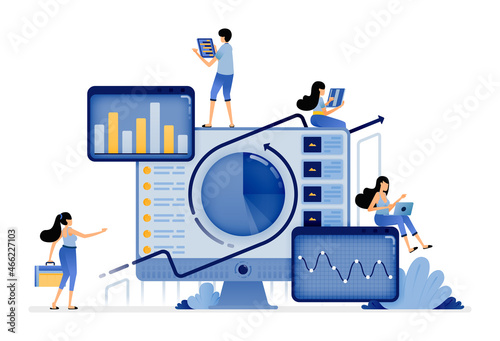 illustration of data and tables of company performance and profit growth processed by machine learning. Vector design for landing page, web, website, mobile apps, poster, flyer, ui ux