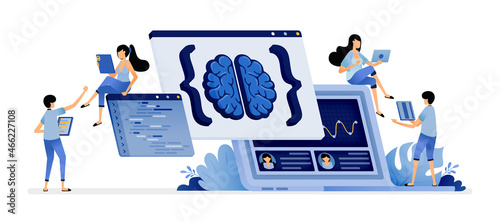 illustration of programming to analyze and research data with artificial intelligence technology. Vector design for landing page, web, website, mobile apps, poster, flyer, ui ux