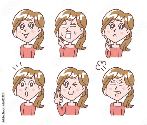若い女性上半身表情セット