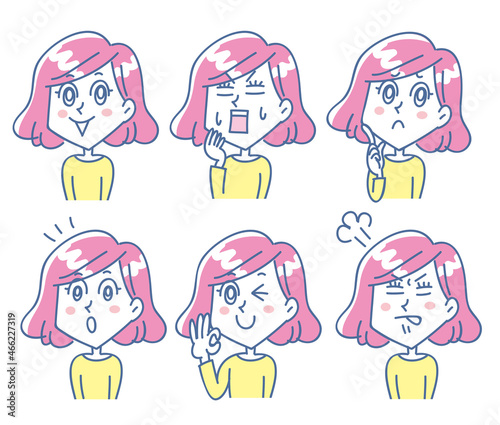 若い女性上半身表情セット