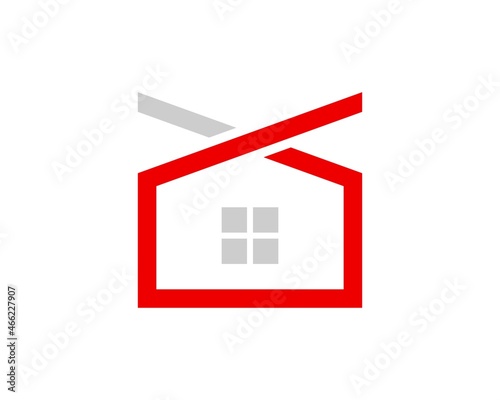 Abstract and simple house with red and silver colors
