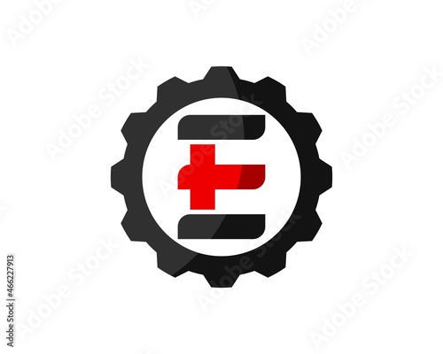 Mechanical gear with E letter initial inside