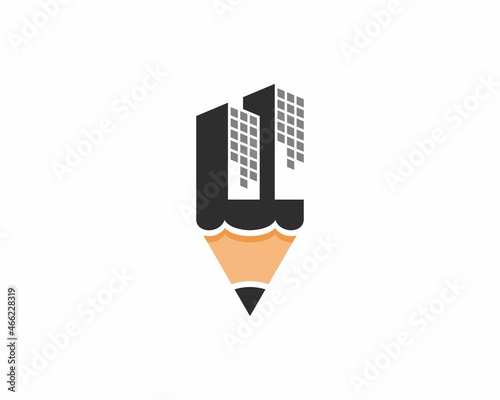 City building on the pencil logo