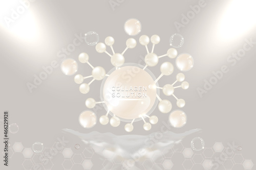 Hyaluronic acid skin solutions ad, white collagen serum drops, pink cosmetic advertising background ready to use, illustration vector.