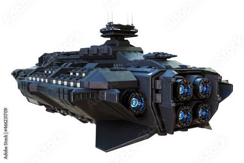 Print op canvas Spaceship exterior on an isolated white background, 3D illustration, 3D renderin