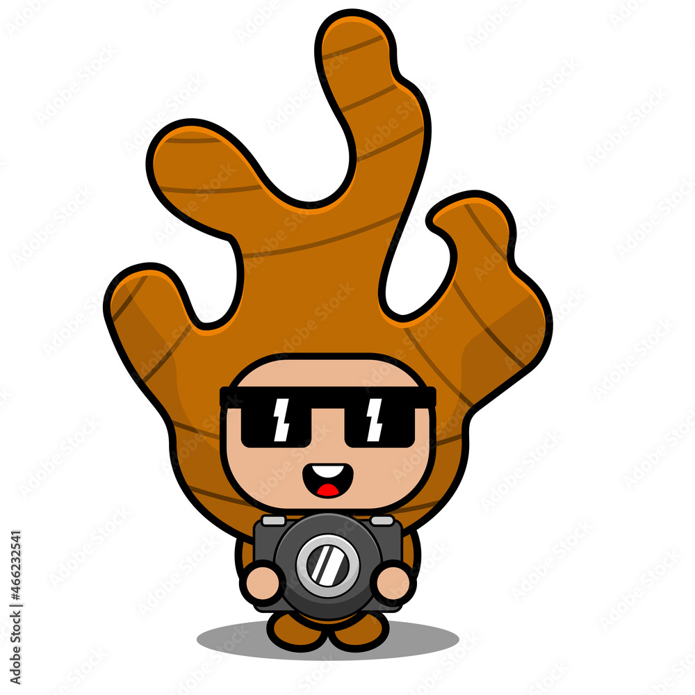 cartoon vector cute ginger spice mascot costume character holding camera cartoon vector cute ginger spice mascot costume character holding camera