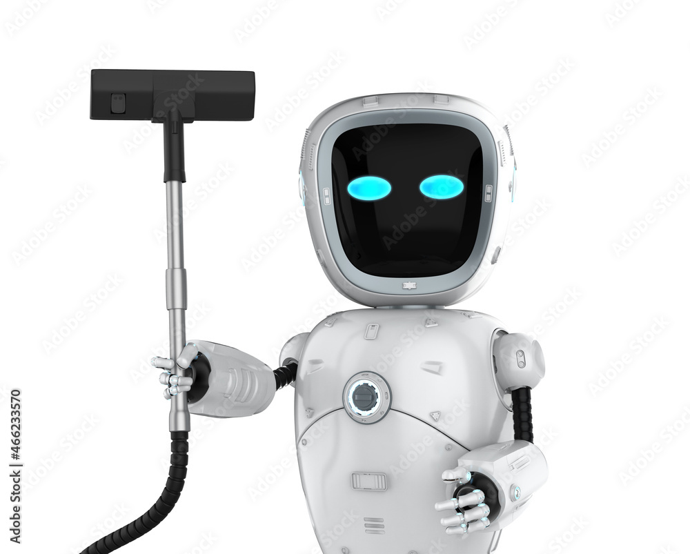 Fototapeta premium Automatic housekeeper concept with assistant robot hold vacuum cleaner