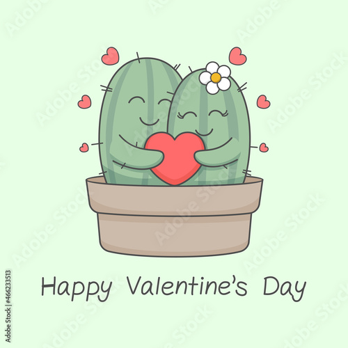 cute cactus couple holding heart valentines day