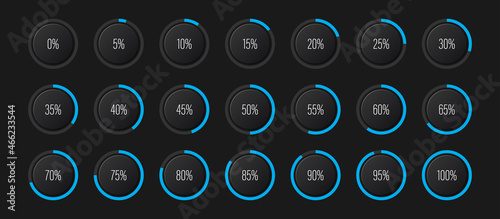 Set of circle percentage diagrams meters from 0 to 100 ready-to-use for web design, user interface UI or infographic - indicator with blue