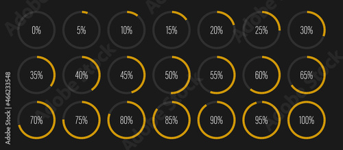 Set of circle percentage diagrams meters from 0 to 100 ready-to-use for web design, user interface UI or infographic - indicator with yellow