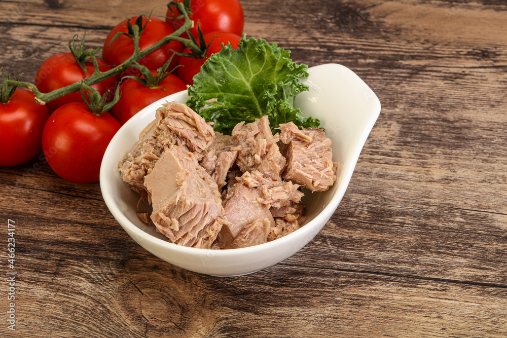Canned tuna fillet in the bowl Canned tuna fillet in the bowl