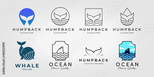Set Bundle of Humpback Whale tail Logo Vector, Pack Design Illustration of Nautical Nature Concept