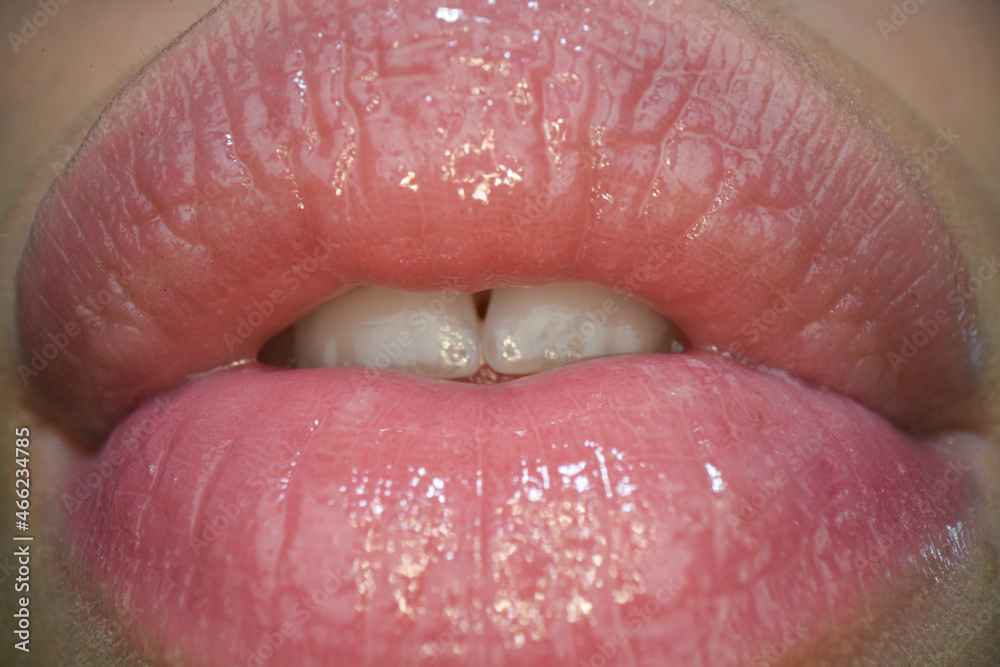 Fototapeta premium Sexy female lips. Close up macro sexy sensual womens open mouth. Sensual forms of woman lips.