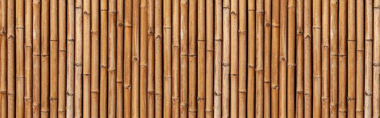 Panorama of Brown old Bamboo fence texture and background seamless