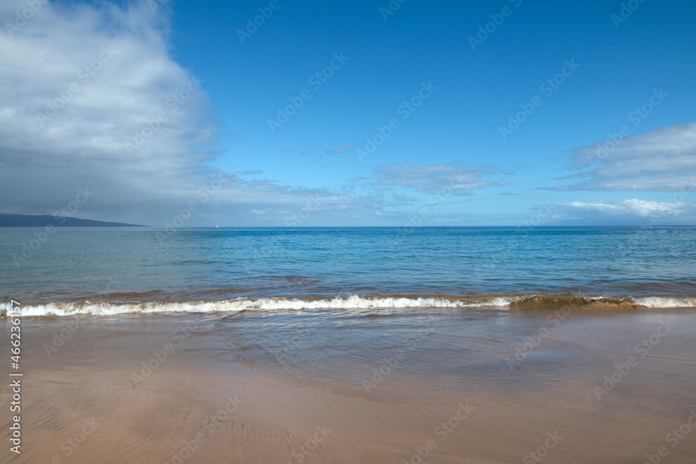 Sea view, nature background. Azure beach with and clear ocean water at sunny day.