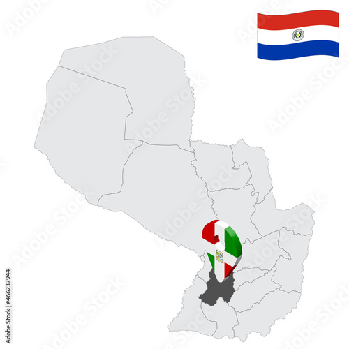 Location Paraguari  Department on map Paraguay. 3d location sign similar to the flag of Paraguarí. Quality map  with  provinces Republic of Paraguay for your design. EPS10 photo