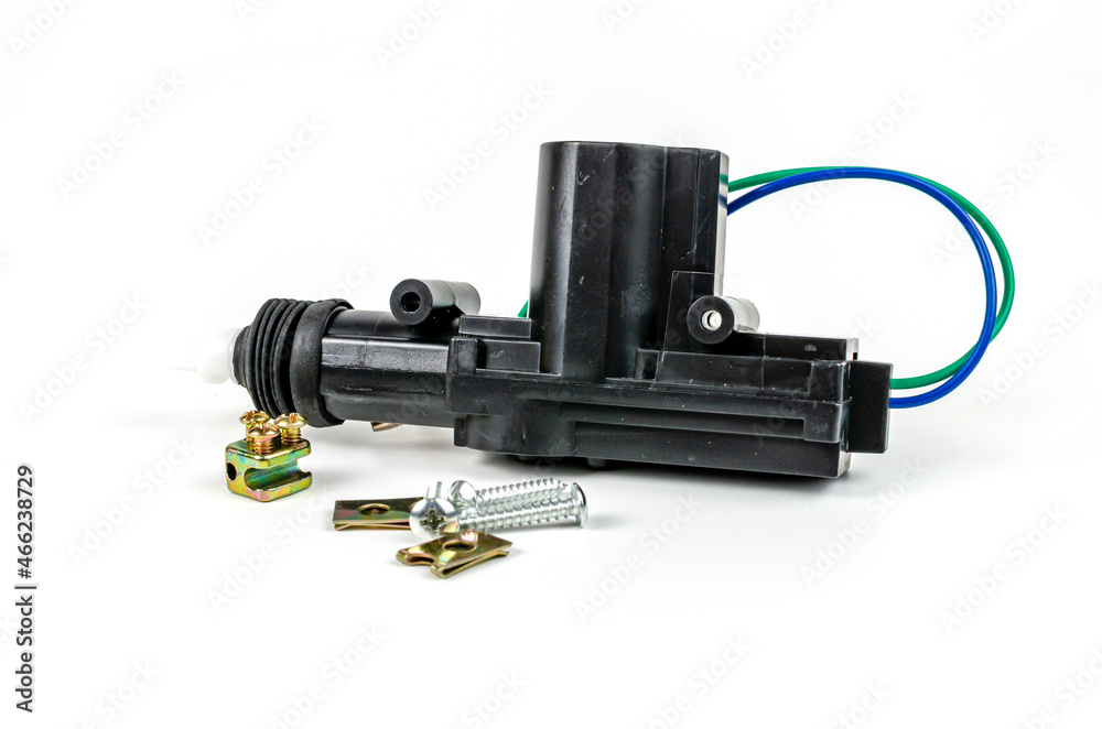 Mechanism of a car door lock isolated on a white background. Mechanism of a car door lock isolated on a white background.