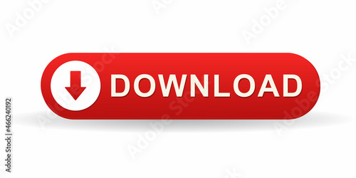 DOWNLOAD. Red button with a loading arrow in a white circle. 3 D. Vector illustration.