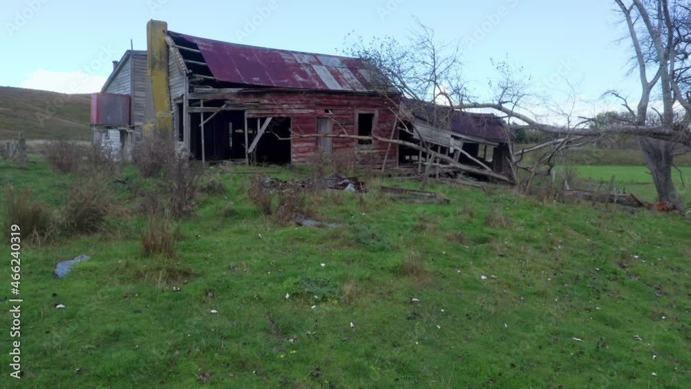 Aerial: Abandoned Haunted Farm House, Waimarama, Hawkes Bay, New Zealand Aerial: Abandoned Haunted Farm House, Waimarama, Hawkes Bay, New Zealand
