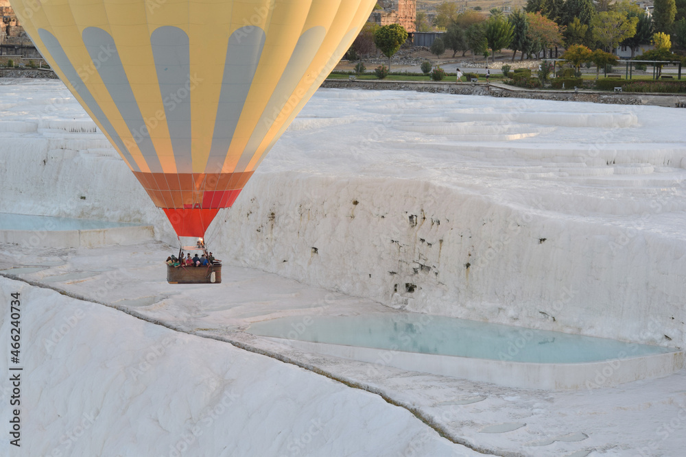 Pamukkale, Denizli, Turkey. 09.19.2021. Air balloon.Hot air balloon flight over Pamukkale.