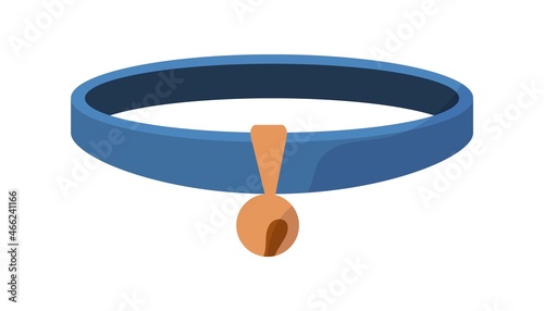 Collar for home pets. Cartoon cats and dogs accessory. Kittens or puppies neck framing mockup. Leather animal necklace with hanging metal round bell. Vector petshop grooming merchandise