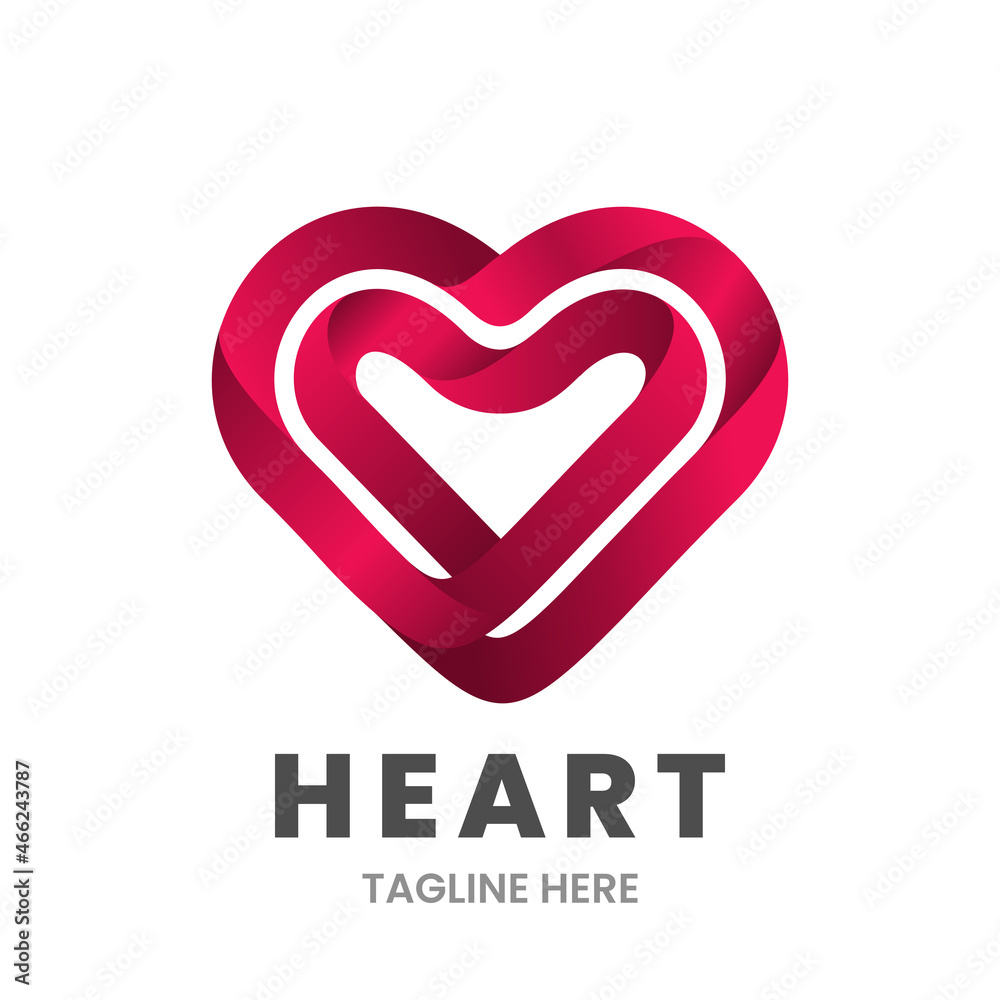 Heart logo design template. Abstract heart made of ribbon in red. Stock vector illustration.