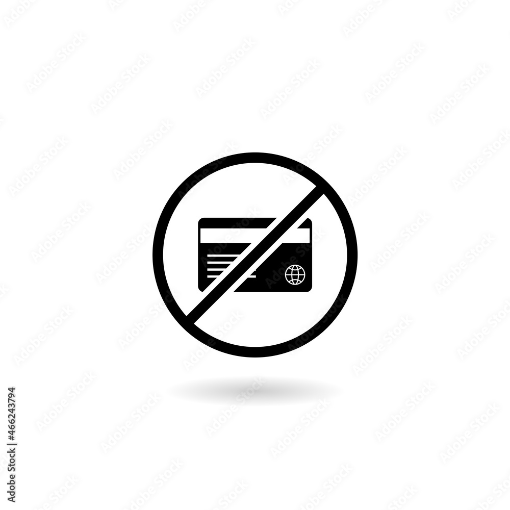 No credit card icon with shadow isolated on white background No credit card icon with shadow isolated on white background