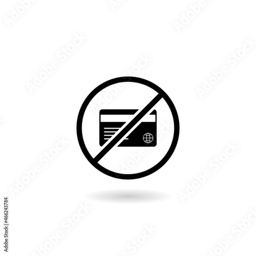 No credit card icon with shadow isolated on white background