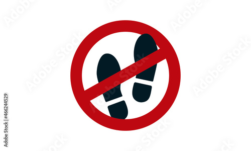 Black print footsteps. Sign STOP, do not move. Shoe template. Boots symbol, sign. Vector illustration isolated on white background