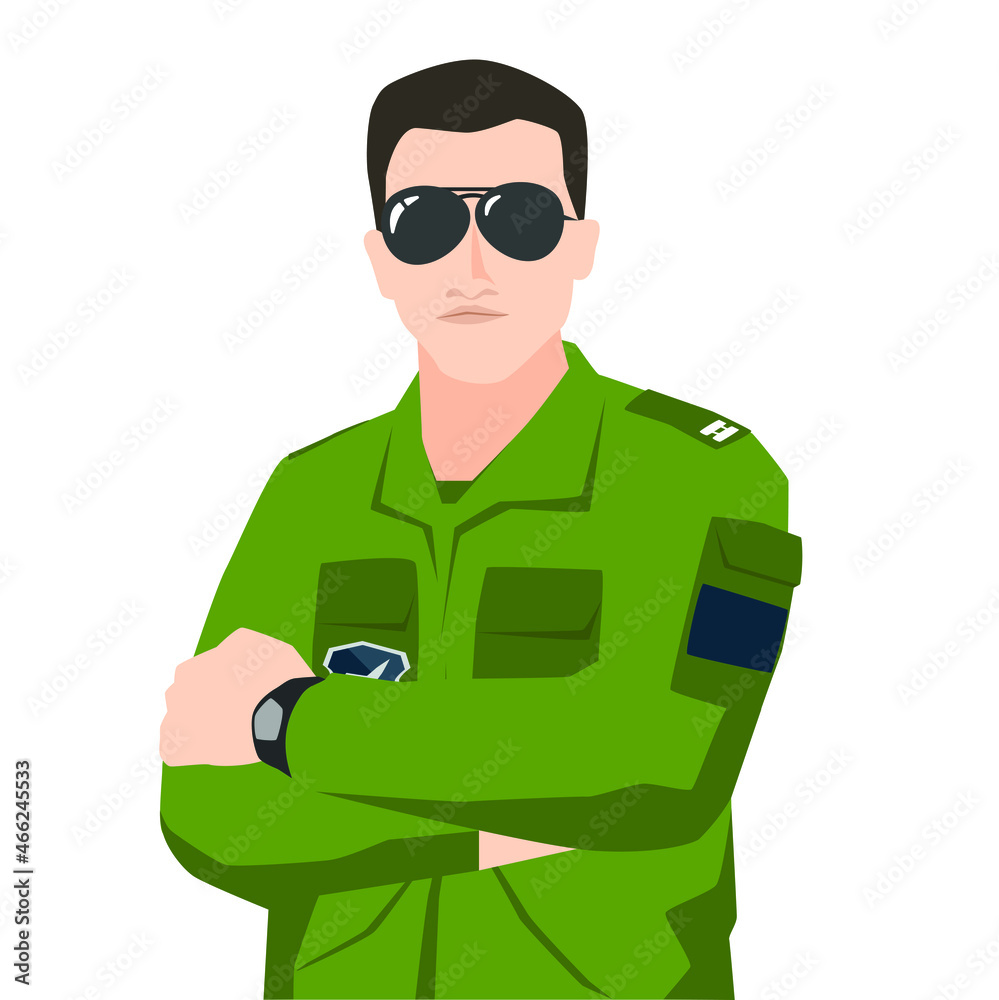 Fighter aircraft pilot in modern simple flat style isolated on white background. Handsome soldier concept vector illustrator. Fighter aircraft pilot in modern simple flat style isolated on white background. Handsome soldier concept vector illustrator.