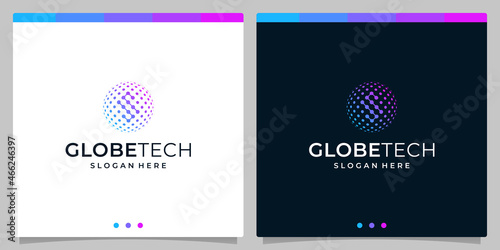 Inspiration logo initial letter S abstract with globe tech style and gradient color. Premium vector