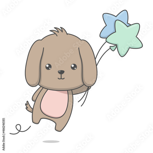 cute long ear puppy dog character with balloon